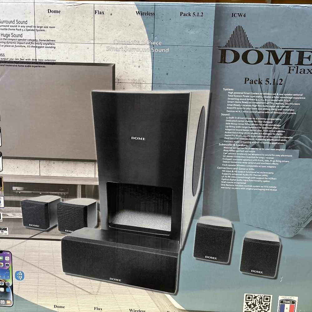 NEW Dome Flax 6 Piece 5.1.2 Home Theater Smart Surround Sound System - NIB